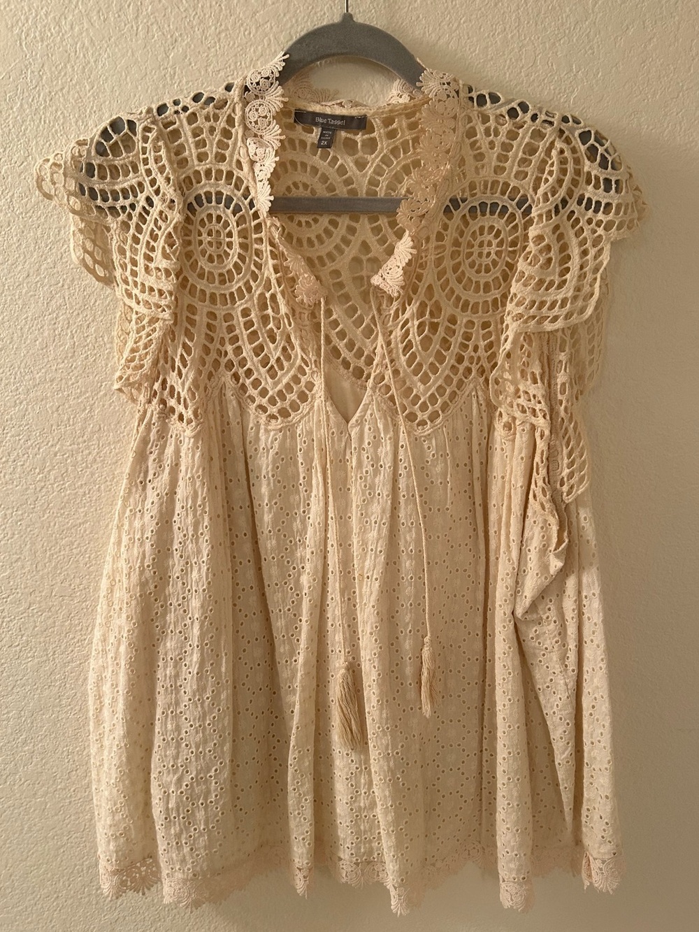Boho Crochet Eyelet Blouse in Cream